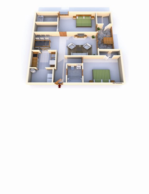 Floor plan for 2 beds, 2 baths, 1112 sqft